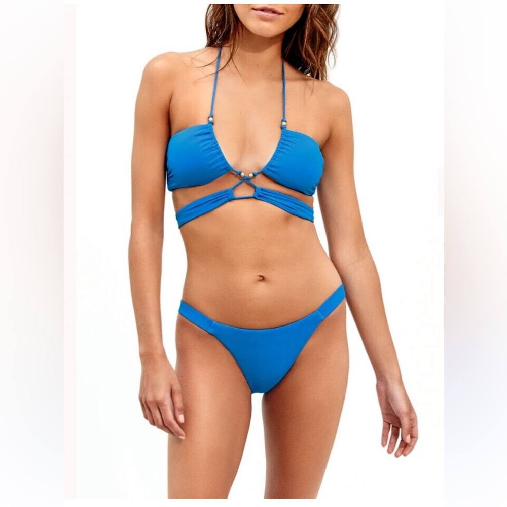 Vix Blue Halter Bikini Top Strappy Cutout Designer Swim Top NWT Size L